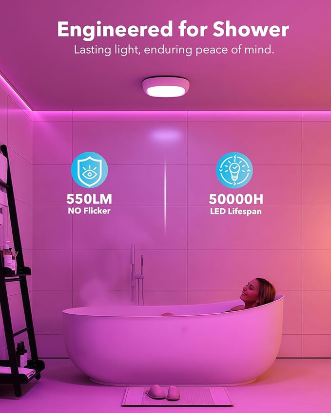 2 Pack Rechargeable Shower Light for Inside Shower, 12000mAh Motion Sensor Wireless Ceiling Light with Remote No Wiring, Battery Operated Closet Lights Cordless LED Overhead Lighting for Bathroom