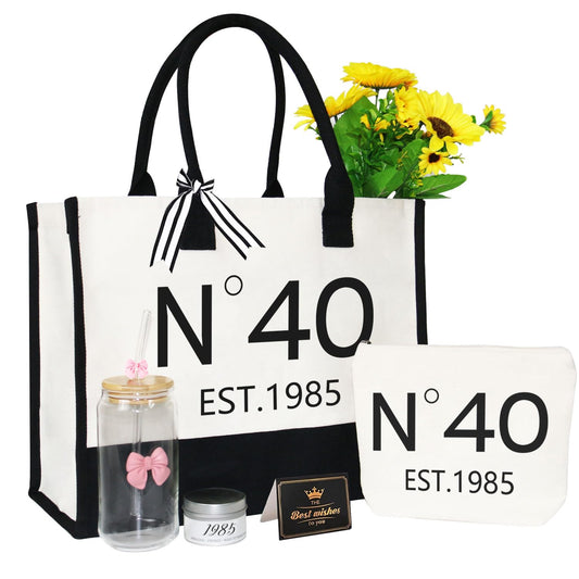 Zevulizen 40th 50th 60th Birthday Gifts for Women – Luxury Tote Bag Gift Set for Mom, Wife, Sister, Grandma – Birthday Gift for Her (Vintage 1985 (40th))