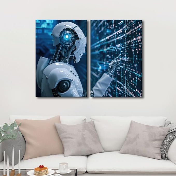Big Data Analysis Wall Decorations for Living Room Decor Robot Posters & Prints Wall Art Wall Decor AI Intelligence Artwork for Wall Decor Painting for Home Office Room Decor, 24" Wx16 H