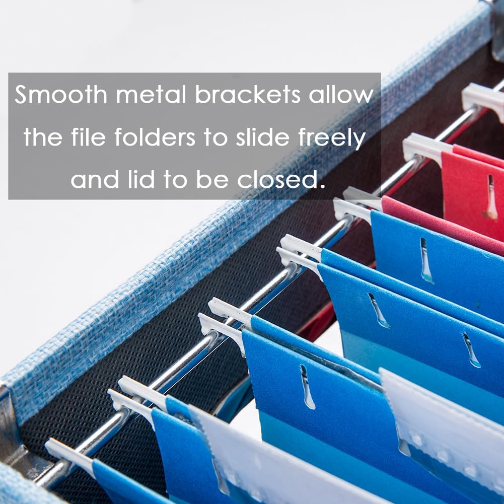 PRANDOM File Organizer Box - Set of 1 Collapsible Decorative Linen Filing Storage Hanging File Folders with Lids Office Cabinet Letter Size Blue (14x9.3x10.8 inch)