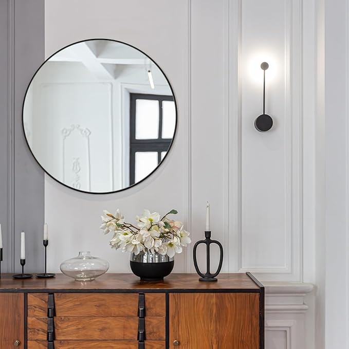 ANDY STAR Round Wall Mirror, 26" Black Round Mirror Metal Framed, Modern Metal Frame Bathroom Vanity Mirror (Matte Black Finish)
