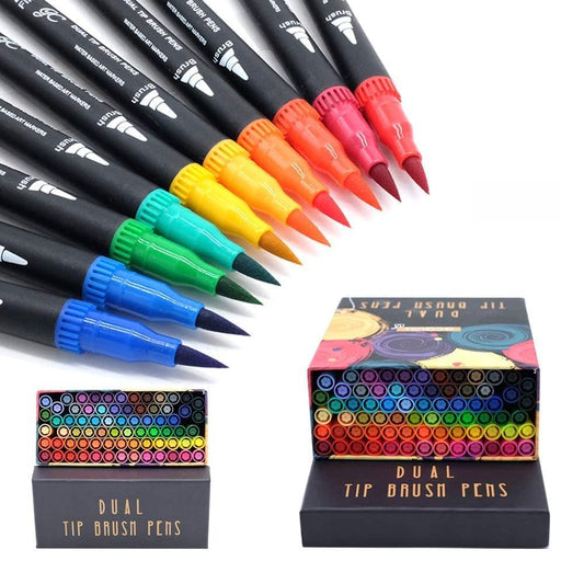 GC QUILL 72 Colors Dual Tip Brush Pen Markers Set | Flexible Brush & Fine Point Art Markers for Adult Coloring, Calligraphy, Hand Lettering，Illustration, Sketching | Gift Box