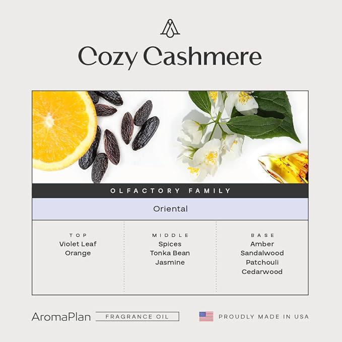 AromaPlan Hotel Scents Cozy Cashmere 5 Fl Oz (148ml), Home Luxury Aroma & Hotel Fragrance Diffuser Oil- Hotel Diffuser Oil for Aromatherapy- USA Made, Bigger Bottle, Bolder Aroma & Longer Lasting