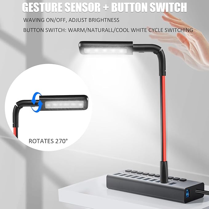 USB LED Light for Laptop Lamp, Brighter Gesture Sensing USB Lights 3 Color Temp Stepless Dimming Brightness USB Reading Lamp Eye-Care Flexible Portable Lights for laptop Keyboard Reading Camping