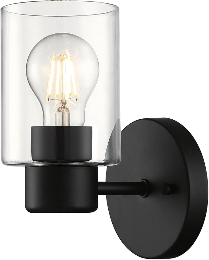 Westinghouse 6115500 Sylvestre Transitional One-Light Indoor Wall Light Fixture, Matte Black Finish, Clear Glass