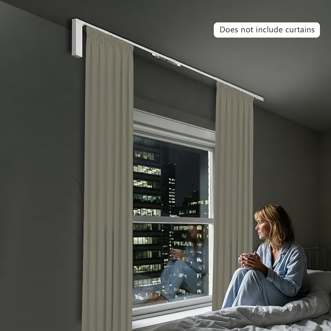 Smart Curtains System, Low Noise 35dB Electric Curtain Track 13.8ft, Smart Electric Curtain Rod with WiFi Remote Voice Control, Voice Control Electric Curtain Track with Timer and Manual Pull