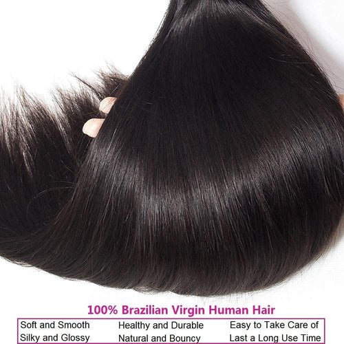 Condescension Brazilian Human Hair Bundles 20 22 24 Inch Straight 3 Bundles Human Hair 100% Unprocessed Remy Brazilian Virgin Weave Hair Natural Black for Women