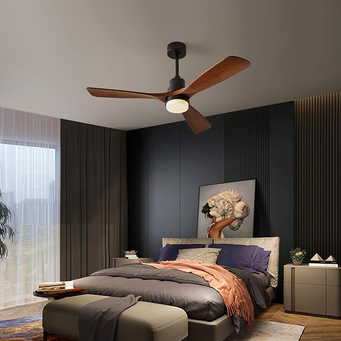 Modern Ceiling Fans with Lights, 3 Wood Fan Blades, 52" Black with Remote Control, Noiseless Reversible DC Motor for Bedroom/Living Room/Study/Patio
