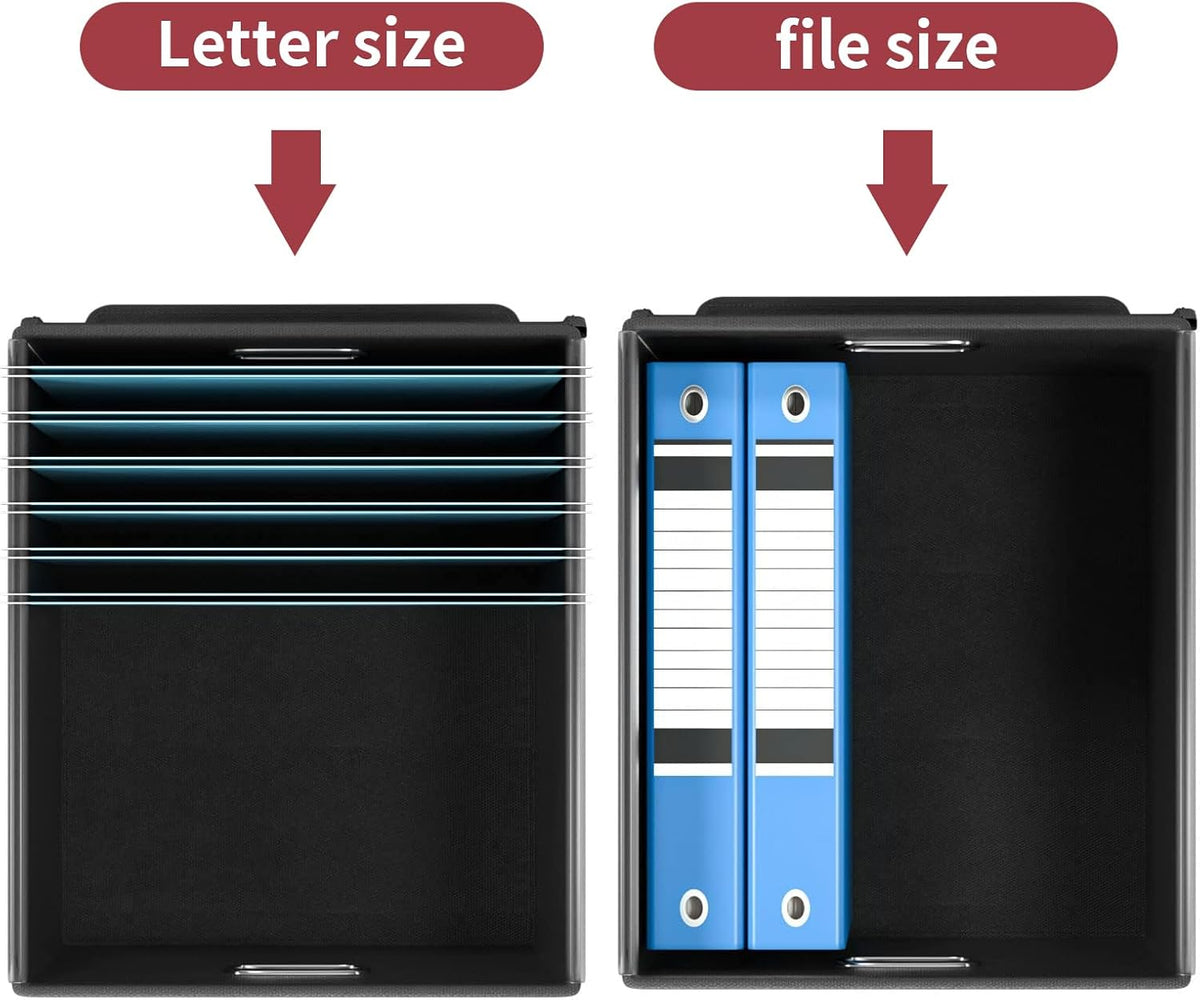 Huolewa File Storage Organizer Box with lid, Decorative Small Oragnizer Boxes for Hanging File, Linen Filing Box Cabinet with Plastic Slides for Office/Decor/Home Organization