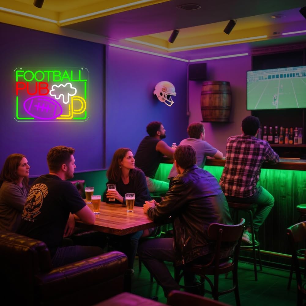 Beer Neon Sign, Bar Led Neon Light Signs for Home Bar Wall Decor Dimmable Football Light up Sign for Pub Bistro Night Club Home Man Cave Decoration Gift USB Powered(15.6"*11.5"")"