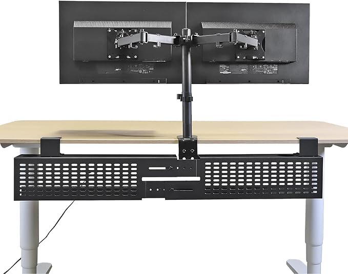 AEONS Dual Monitor Desk Mount Stand, Adjustable Dual Arm Mount fits up to 32 inch LCD Screen with VESA, Clamp and Cable Management, Black
