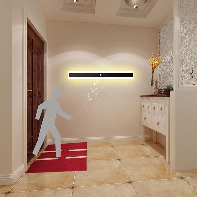Motion Sensor Wall Light Black Metal IP65 Waterproof Wall Sconces Bedside Decoration Background Linear Lighting Wall Lamp Warm White Long Strip for Corridor Patio Courtya,60cm