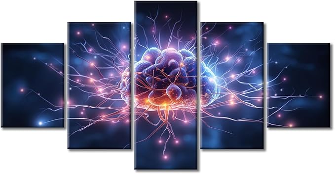 Wall Decor Brain Nervous System Canvas Wall Art Luminescent Junction Nerve Modern Artwork for Office Brain Picture Print on Canvas Framed Ready to Hang for Living Bedroom, (60"Wx32"H)
