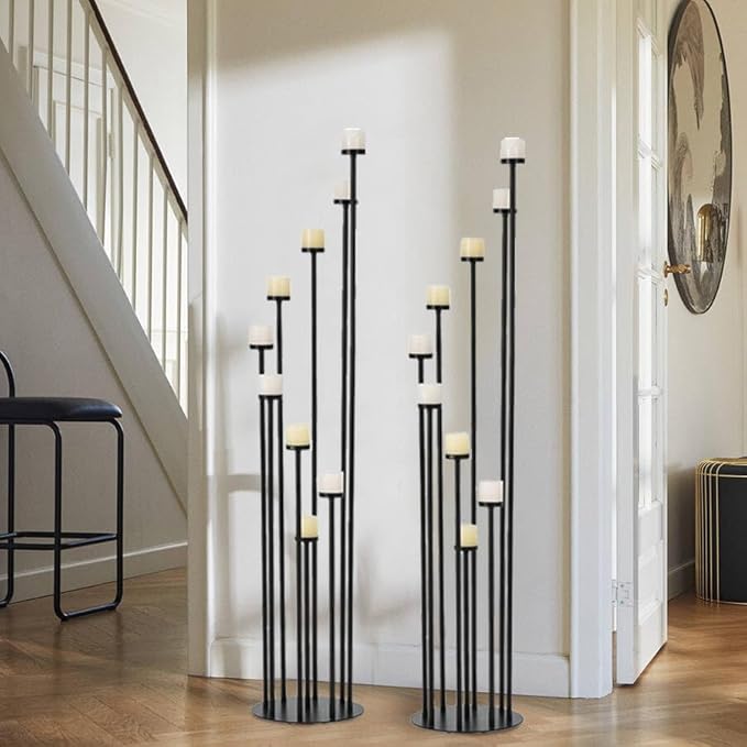 Black 9 Arm Floor Candle Holder Candelabra for Home Decor, Weddings, Dinner Parties Formal Events(Candle Excluded)