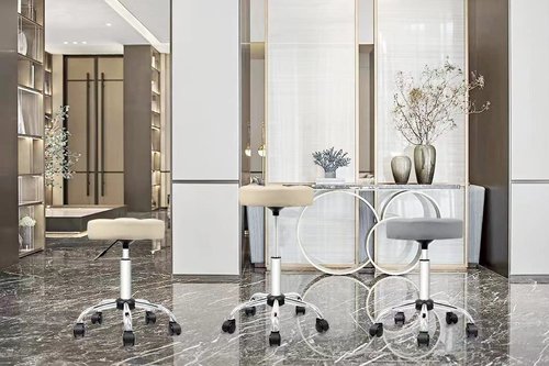 OFFICE FACTOR OfficeFactor Rolling Stool Swivel Chair Pu Leather Height Adjustable Doctor Stool Salon Spa Stools Non Scratch Wheels (Black)