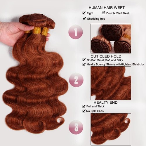 Giginger Bundles Human Hair 20 22 24 Inch Reddish Brown Body Wave Bundles Color 33 Human Hair Body Wave Unprocessed Quick Weave Soft Sewn In Hair Extensions for Black Women