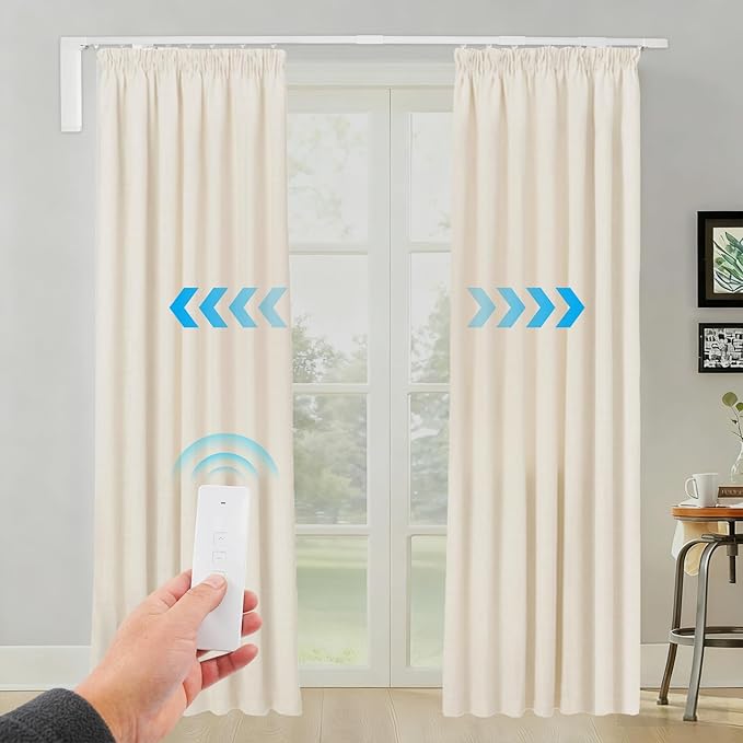 Electric Curtain Tracks, 47.2-86.6in Motorized Curtain Rod System with 3 Control Methods, Low Noise, Automatic Curtain Opener Ceiling Track for ＜2.2m/7.21ft, Load Capacity 88.18lbs
