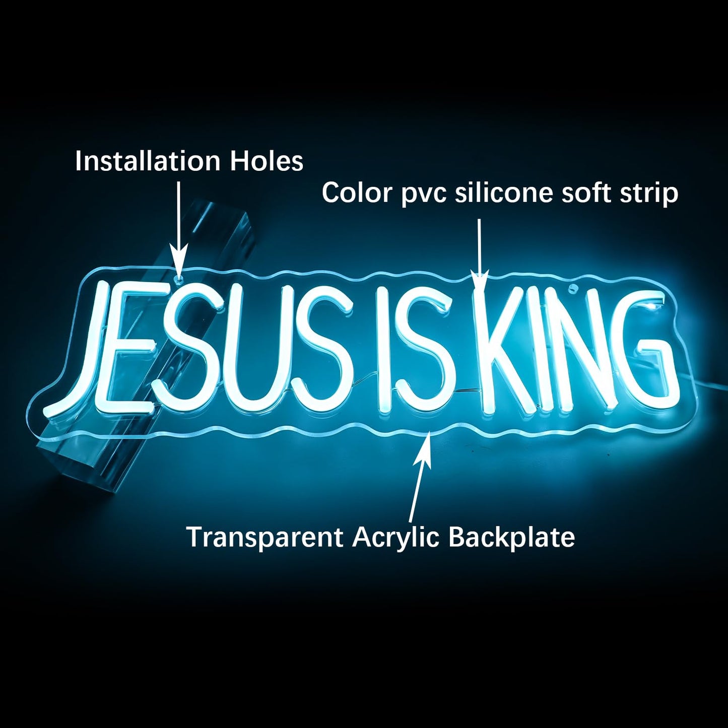 JESUS IS KING" Divine Glow Neon Sign - Scripture LED Wall Art with Adjustable Brightness (15.75""×4.7"")"