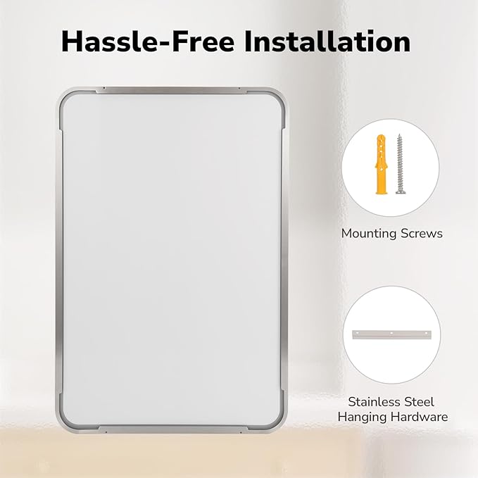 USHOWER Brushed Nickel Bathroom Mirrors 24"x36" 2 Pack, Silver Rectangle Mirrors for Over Sink, Rounded Corner, Aluminum Frame, Anti-Rust, Tempered Glass, Horizontal or Vertical Mounted