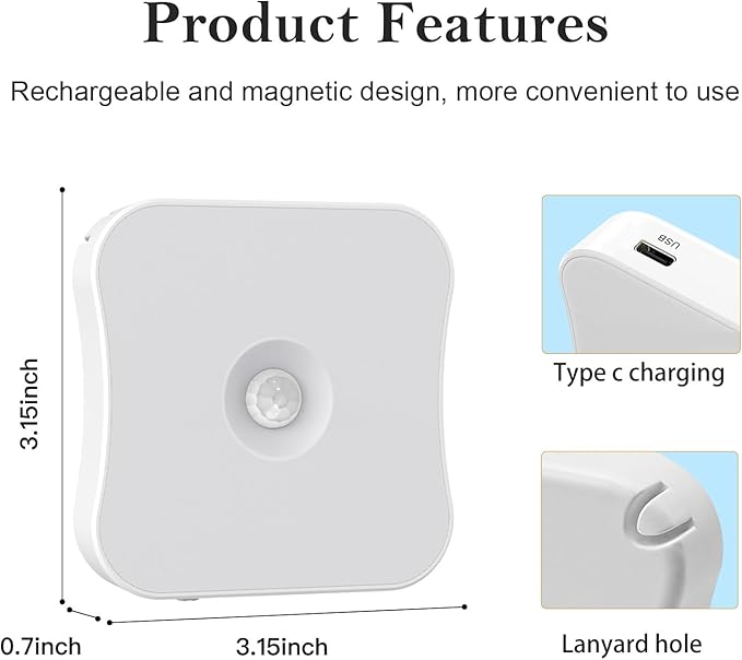 Red Motion Sensor Night Lights Rechargeable Battery Night Light Magnetic Red Light Night Lights for Sleep Aid, Bathroom, Hallway, Stair, Bedroom, Travel, 2 Pack