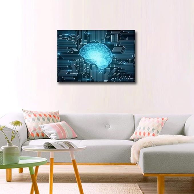 TUMOVO 1 Panel Canvas Wall Art for Bedroom Artificial Intelligence Concept Wall Paintings for Living Room AI Brain Office Modern Wall Art Giclee Framed Ready to Hang, 24x16in