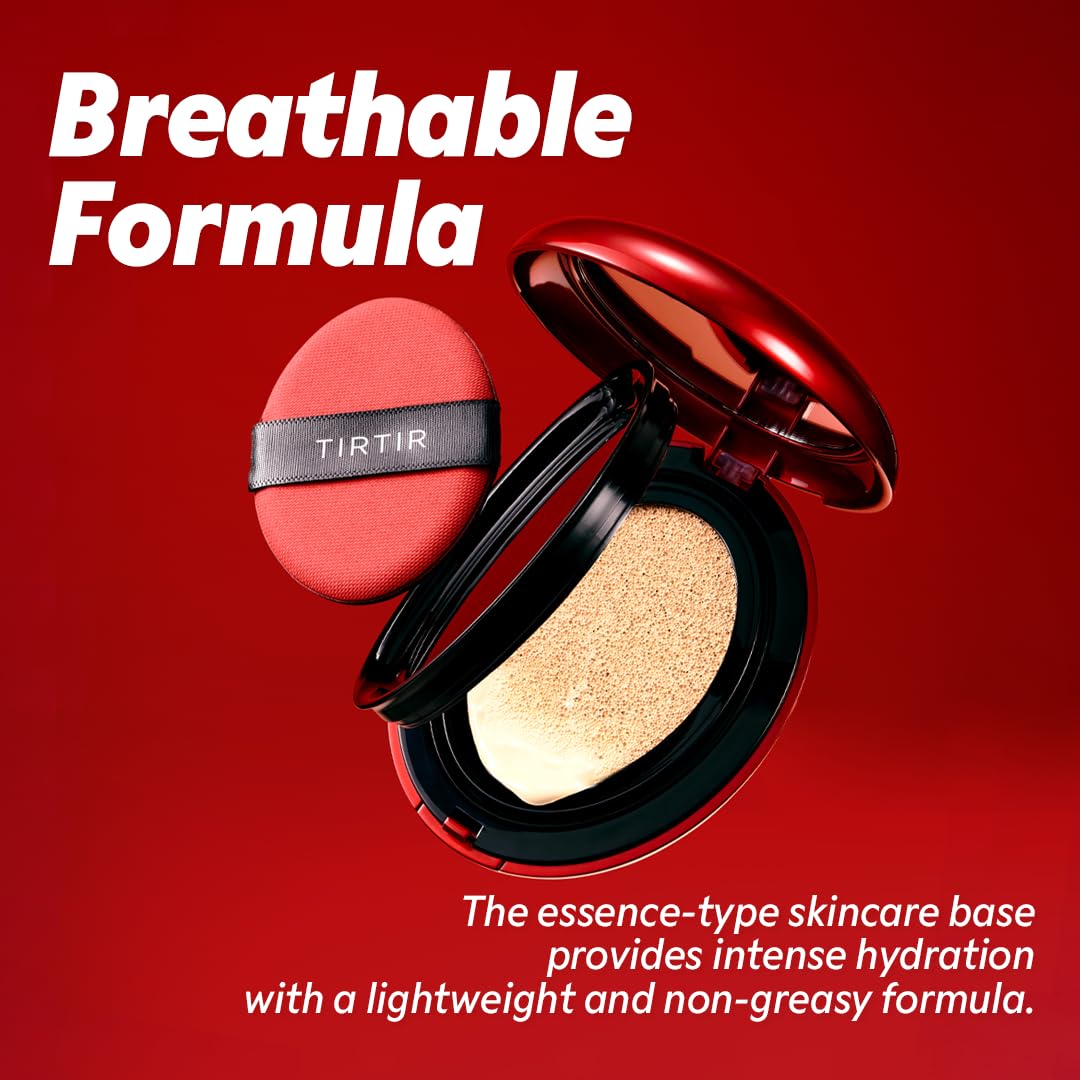 [*Mini Size*] TIRTIR Mask Fit Red Cushion Foundation | Full coverage, Weightless, Skin fit, Satin Glow Finish, Korean Makeup, beauty, Tattoo cover up, Buildable (#22C Peach Beige, 0.15 Fl Oz)