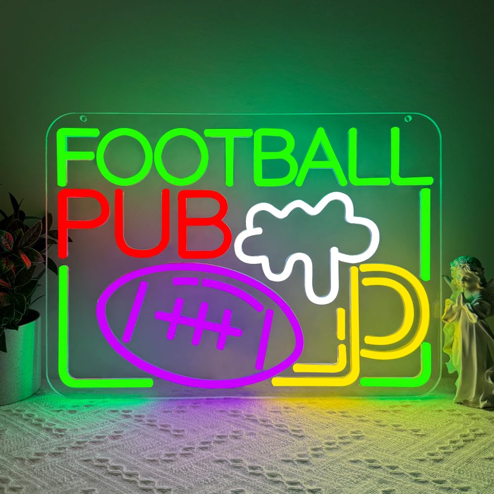Beer Neon Sign, Bar Led Neon Light Signs for Home Bar Wall Decor Dimmable Football Light up Sign for Pub Bistro Night Club Home Man Cave Decoration Gift USB Powered(15.6"*11.5"")"