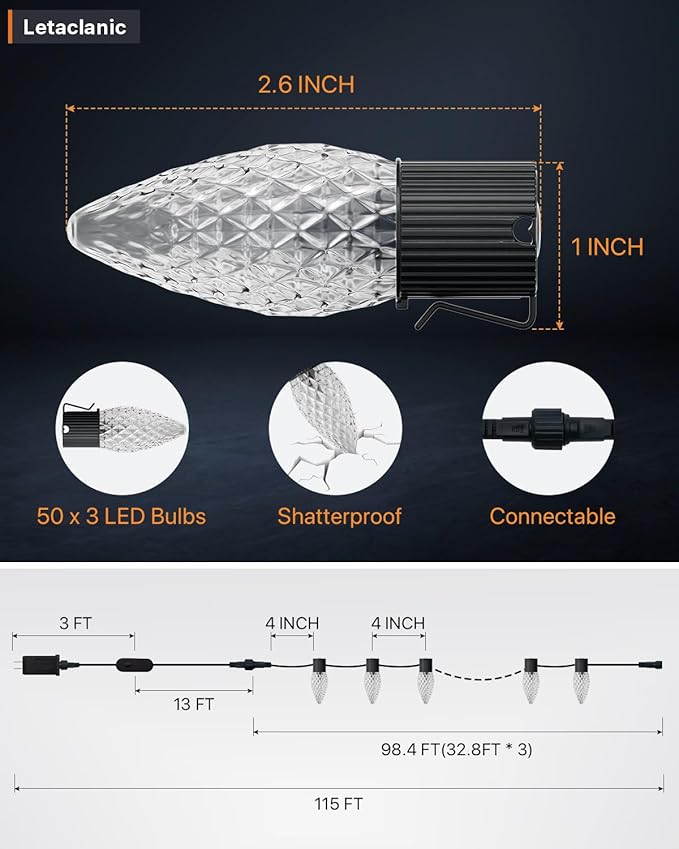 Smart C9 Christmas Lights Outdoor, 115FT 150 LEDs, APP Remote Controlled RGB String Lights with 80+ Modes Color Changing DIY Chasing Xmas Waterproof String Light for Patio Xmas Decor