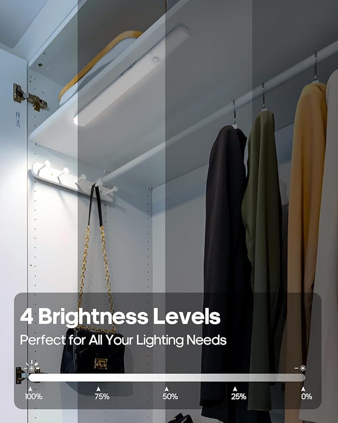 Under Cabinet Lights, 11.8 Inch Motion Sensor Lighting Indoor, 1800mAh Rechargeable Battery Operated Wireless Closet Lights, Magnetic Dimmble Under Counter Lights for Kitchen (2 Pack)