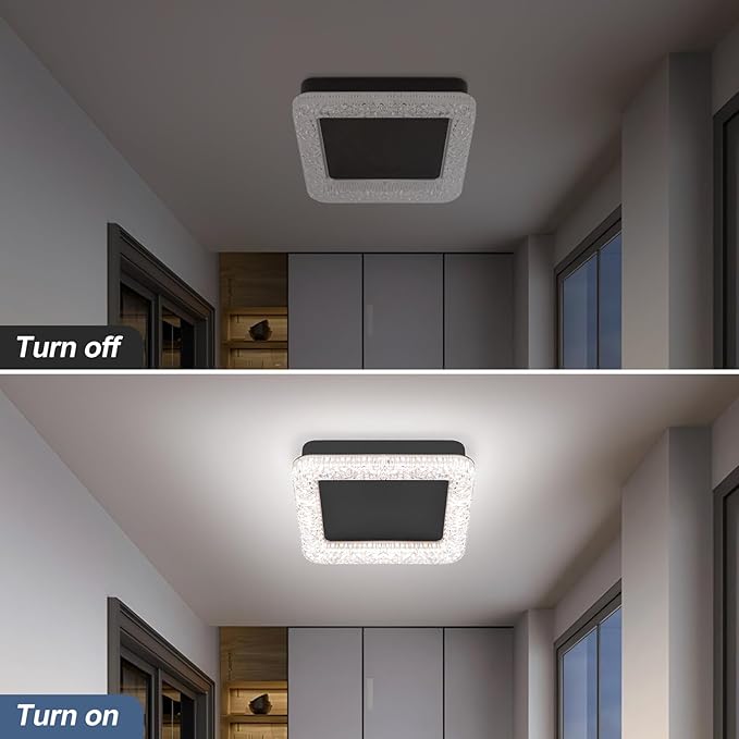 10 Inch LED Hallway Light Fixtures, 4500K Black Modern Flush Mount Ceiling Light, Square Acrylic Close to Ceiling Lighting Fixtures for Hallway Bedroom Entryway Kitchen Ceilings Lamp (Square)