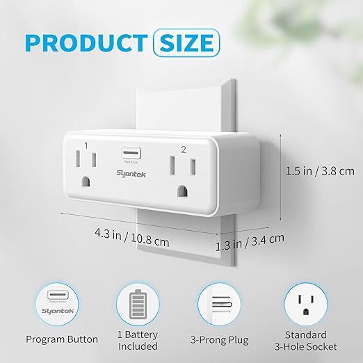 Remote Control Outlet with 2 Independent Control Sockets, Wireless Remote Light Switch Set, Remote Outlet Plug Up to 100 FT Range, FCC Certified, 15A/1875W, White (2 Outlets + 1 Remote)