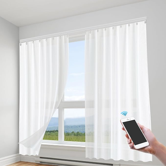 Bacocoo Electric Motorized Curtain Rail Track with Remote Control, Smart Curtains System Smartphone App Control Applicable for Home/Office. Automatic Curtain Opener 7.08-13.78ft.