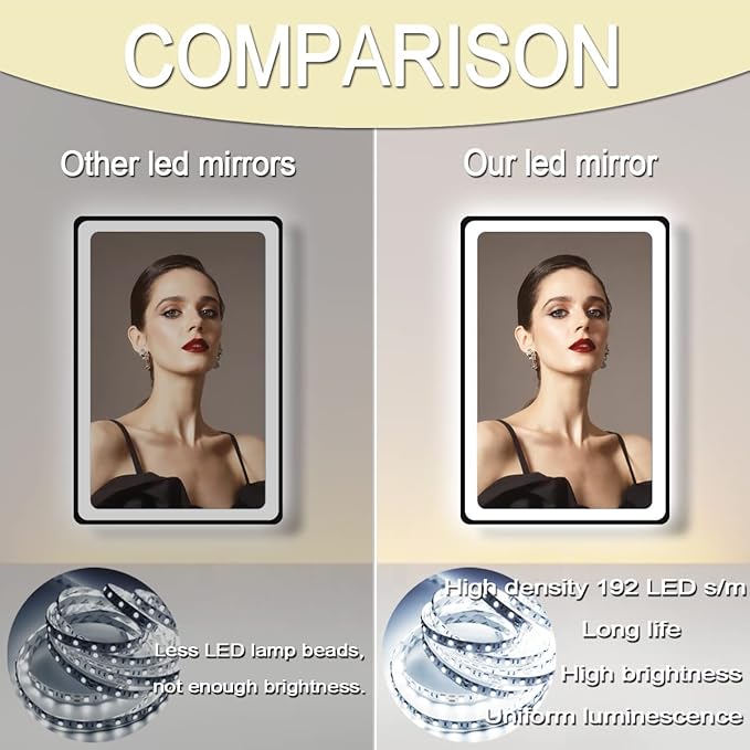 20 x 30 Inch Black Bathroom LED Mirror with Black Frame Lighted Vanity Mirror with Lights for Bathroom Wall 30in LED Mirror 3 Color Dimmable Anti Fog 30" Framed Bathroom Smart Light up Mirror
