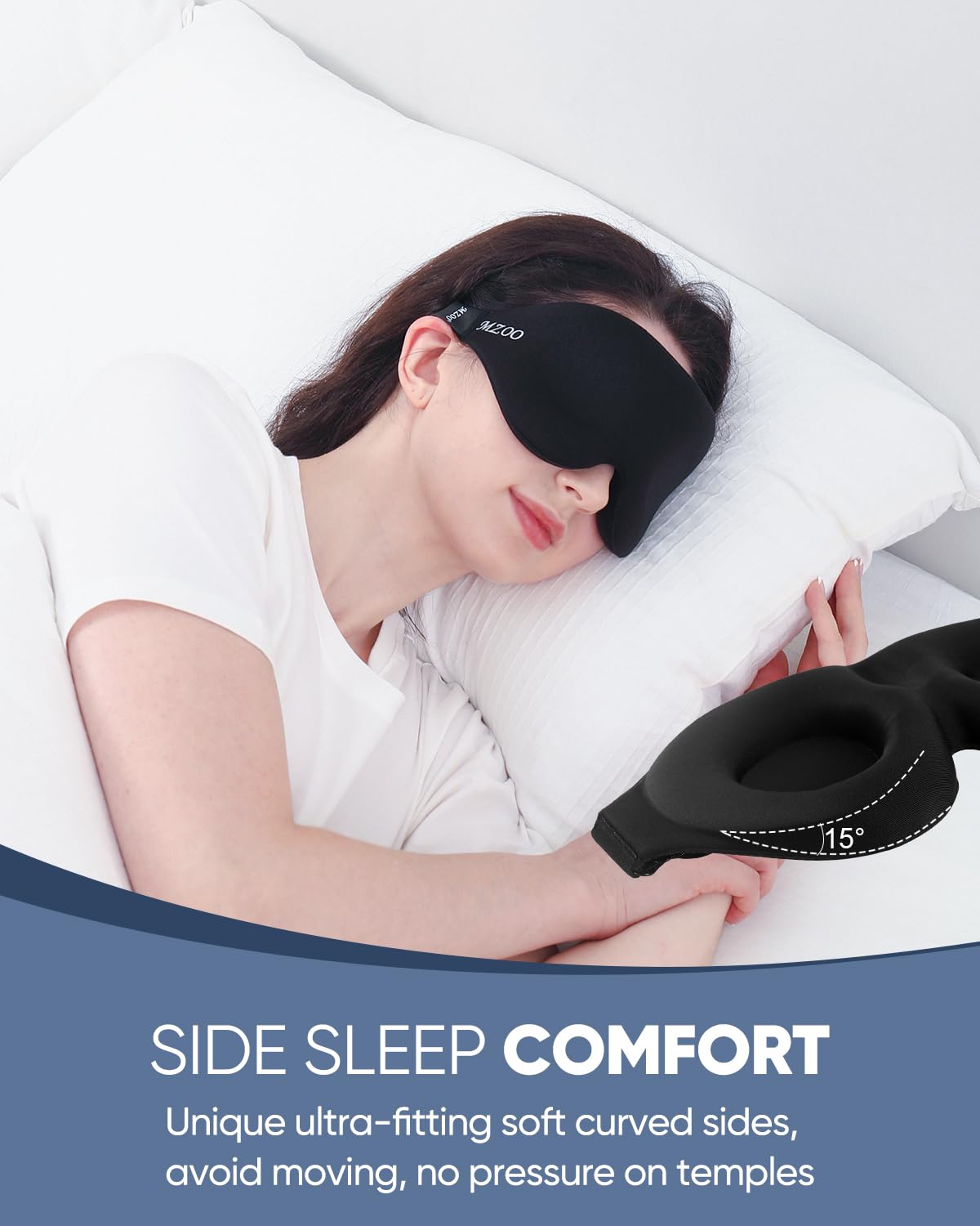MZOO Luxury Sleep Eye Mask for Side Sleeper Men Women, Zero Eye Pressure 3D Sleeping Mask, Light Blocking Patented Design Night Blindfold, Soft Eye Shade Cover for Travel, Black