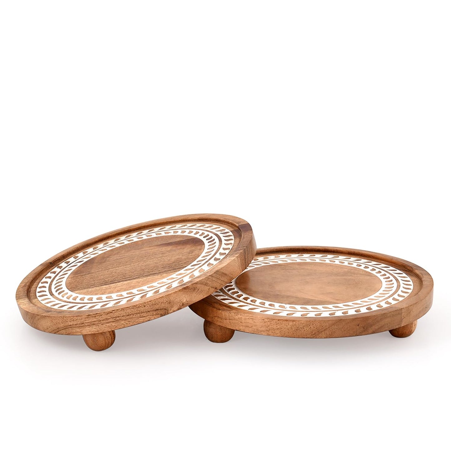Hanol Pedestals Acacia Wood – Farmhouse Display Stands Round Minimalist Décor for Plants, Candles & Home Décor (Set of 2) ( 8" X 8"" X 1.5"")"