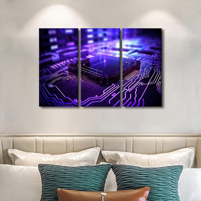 Chip Wall Decorations for Living Room Semiconductor Chipr Posters & Prints Circuit Board Wall Art Modern Wall Decor Artwork Giclee Gallery-Wrapped Framed Ready to Hang, 36" Wx24 H