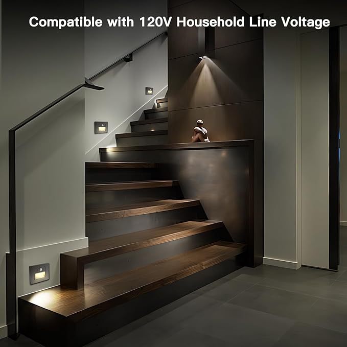 8-Pack Horizontal LED Step Lights, Motion Sensor & Dusk to Dawn, IP65 Waterproof, 3000K-5000K Adjustable, Anti-Glare Louvered, 3W 120V Stair Lights Indoor Outdoor, Bronze, ETL Certified