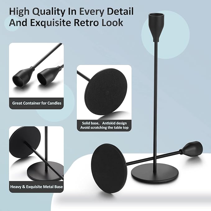 Set of 18 Tall Candlestick Holders Thin Metal Taper Candle Holders for Table Centerpiece Modern Decorative Pillar Candle Sticks Stand for Home Wedding Christmas Decoration(Black)