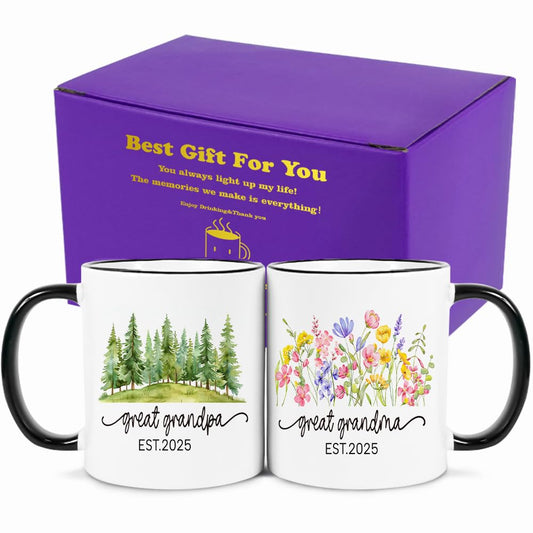 Fatbaby New Great Grandparents Gifts First Time 2025, Pregnancy Announcement for New Great Grandparents Mug Set, Promoted To Great Grandparents Great Grandma Grandpa 2025 Mugs 11 OZ