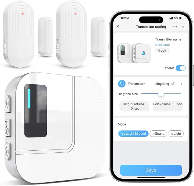 Door Chime,Sanjie WiFi Door Sensor Open Chime When Entering for Business/Home/Store/Office Alert Your Phone,Alarms for Kids Safety,500 FT Range,20 Ringtones ,2 Sensors 1 Receiver