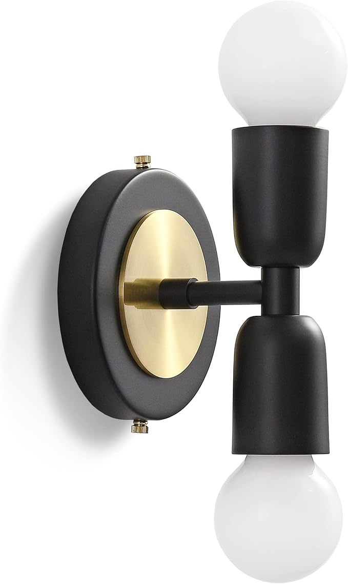 BRIGHTTIA Luna Duo 2 Light Wall Sconce - Mid Century Modern Fixture for Wall & Ceiling - Minimalist Edison Lamp for Hallway and Bathroom Vanity - Black & Gold (BW0026-2BG)