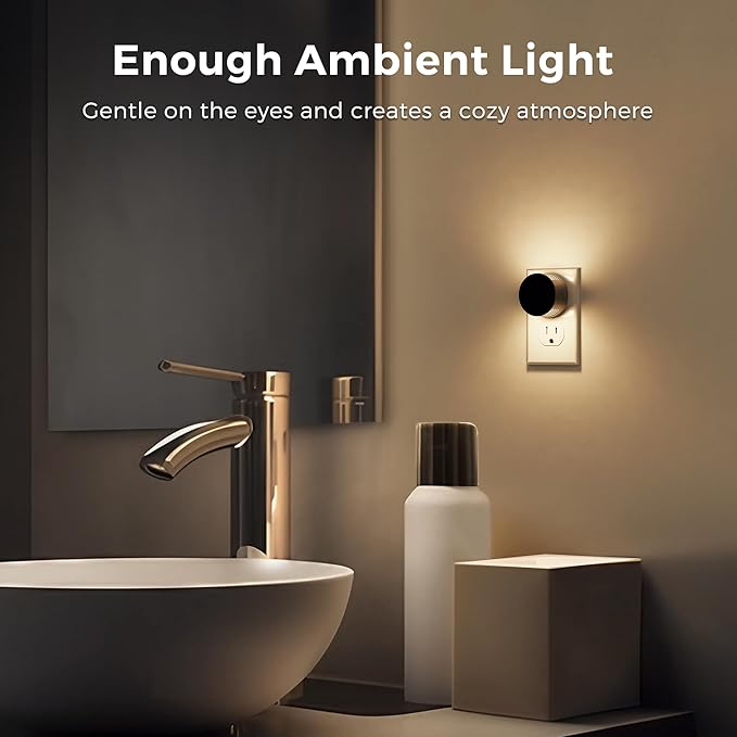 L LOHAS LED Night Lights Plug into Wall,[2-Pack] Plug in Night Light with Dusk to Dawn Sensor,Brightness Adjustable,3000K Warm White,Dimmable Nightlight for Adults Hallway Bathroom