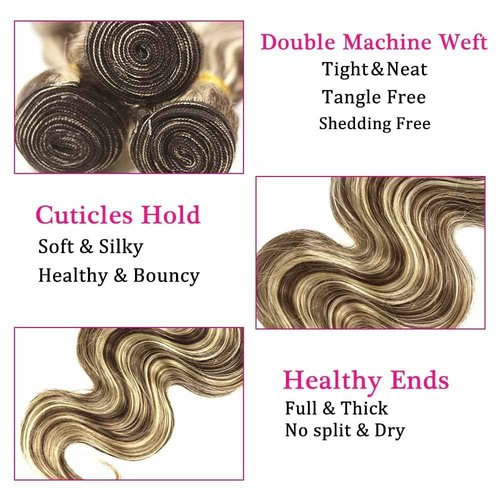 Giginger P4/613 Chocolate Brown Blonde Body Wave Human Hair Bundles 20 22 24 Inch Highlight Body Wave Bundles Weave Bundles Human Hair 4/613 Human Hair Bundles