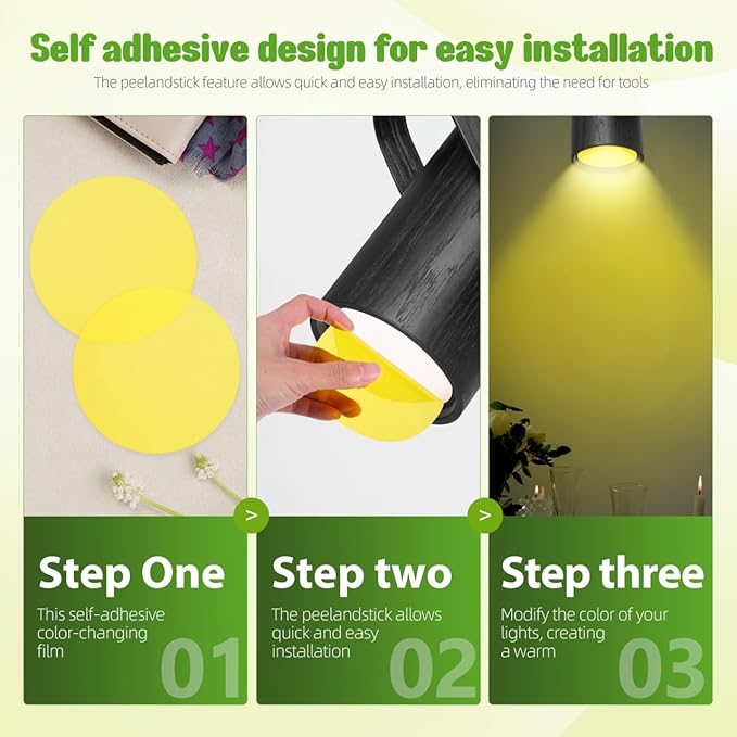 5pcs Light Dimming Film Ambient Lighting Gel 10cm Dimming Diffuser Film, Warm Color Filters Round Sheet for Led Ceiling Spotlight, Video, Yellow