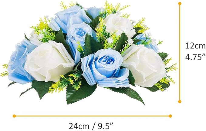 10Pcs Artificial Flower Ball Arrangement, Fake Floral Centerpieces Wedding Roses Bouquet for Parties Valentine's Day Wedding Centerpieces and Home Decor (Blue & White)