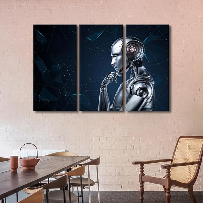 TUMOVO Robot Wall Art Prints on Canvas AI Intelligence Wall Pictures Modern Decor for Home Walls 3 Pieces Canvas Wall Art Paintings Wall Decor Giclee Artwork Ready to Hang, 60" Wx40 H