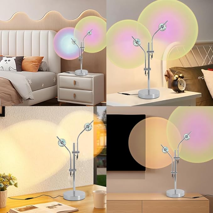 Projector Mood Lamp,Bedside Table Lamps for Bedroom Living Room,Ambient Lighting,Projector Desk Light,RGB Colored Desklamp Home Office Decor Table Top Bedroom,Chrome,Silver,6W,3000K,Aura Halo Lamp