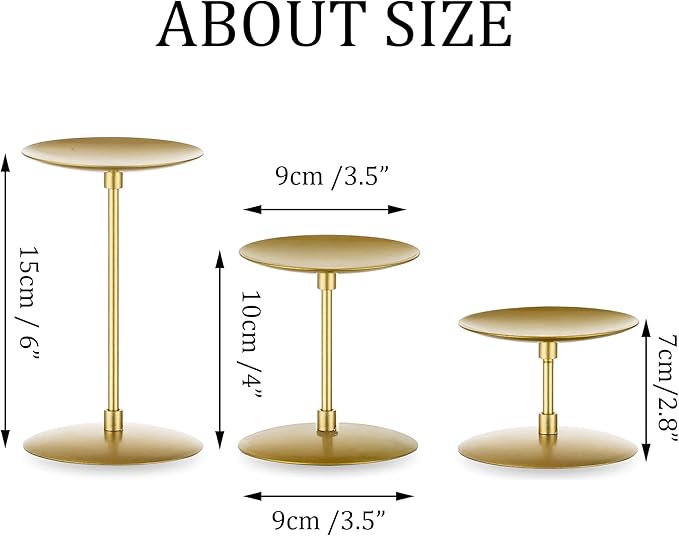 Pillar Candle Holders Candle Plates - Set of 6 Candelabra Candle Stand Iron Plate Minimalism Modern Home Mantel Dinning Table Christmas Decorations Centerpiece for Wedding, Party, Events, Gold