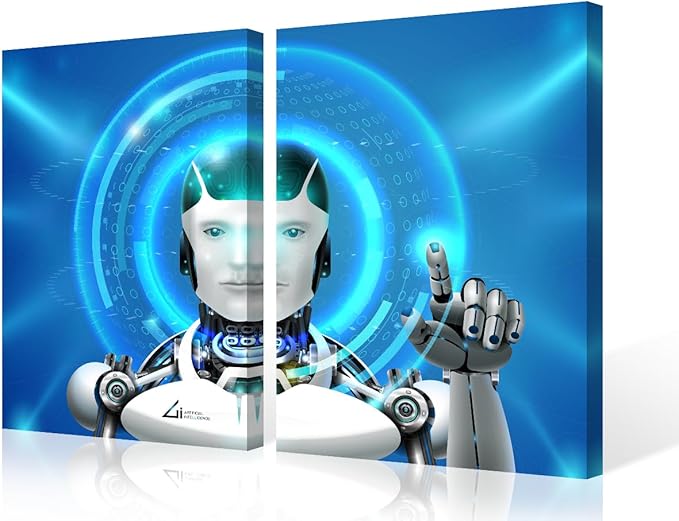 TUMOVO 3 Pieces Canvas Wall Art Robot Prints Artwork Wall Decor AI Intelligence Picture for Bedroom Living Room Giclee Paintings Posters Framed Ready to Hang Prints, 24" Wx16 H
