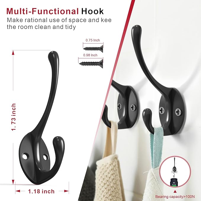10PCS Wall Hooks, Coat Hooks, Hooks for Hanging Heavy Duty, Wall Hooks for Hanging, Hook Wall Mount, Closet Hooks with 20 Screws for Towel, Robe, Coats, Scarf, Bag, Cap